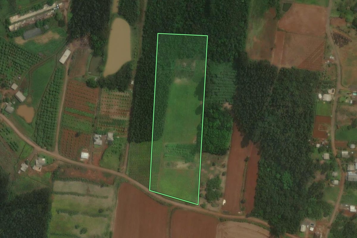 Imagem de satélite do imóvel rural em Brochier (RS), com o contorno declarado no CAR desenhado por cima.