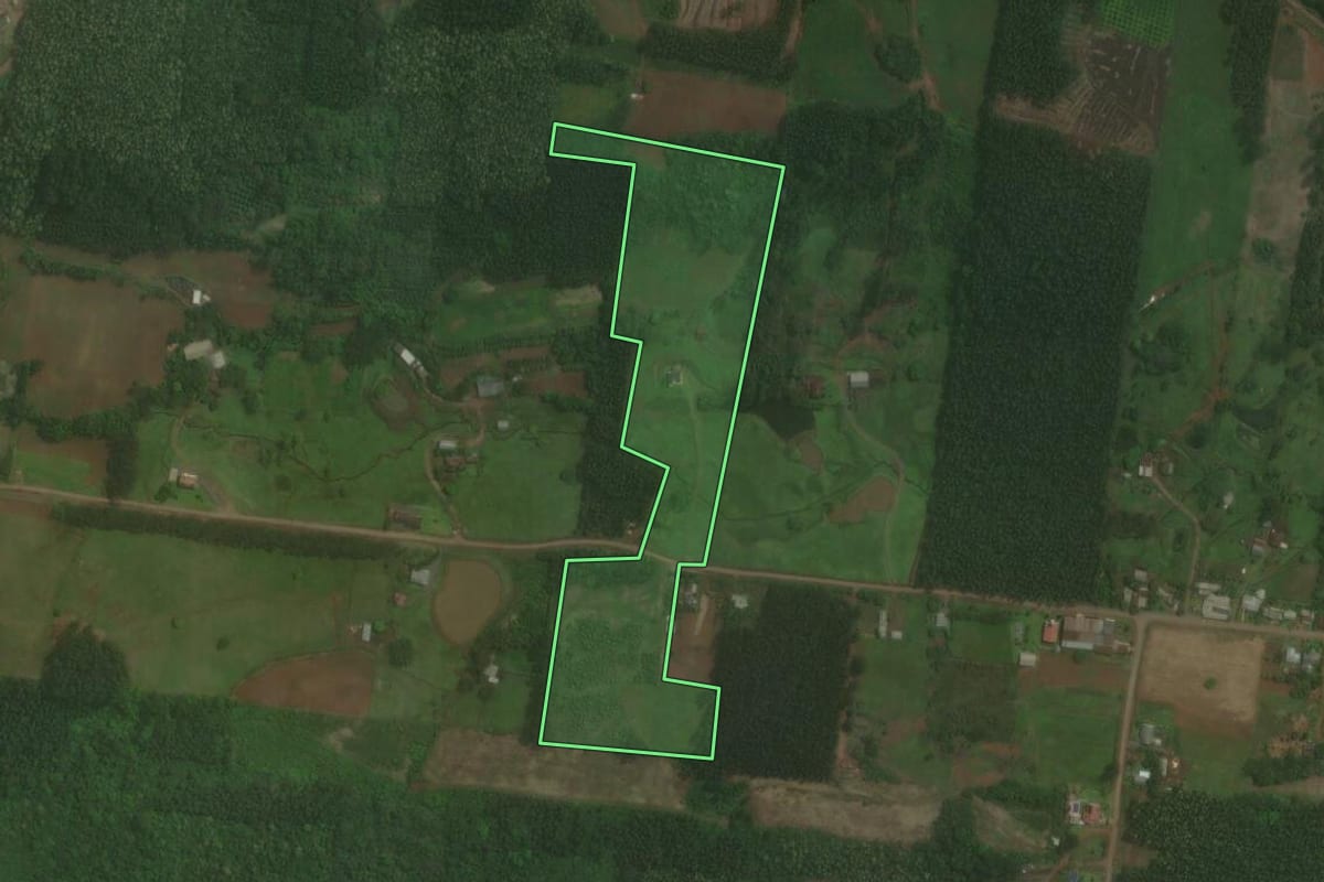 Imagem de satélite do imóvel rural em Brochier (RS), com o contorno declarado no CAR desenhado por cima.