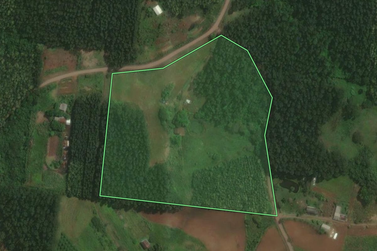 Imagem de satélite do imóvel rural em Brochier (RS), com o contorno declarado no CAR desenhado por cima.