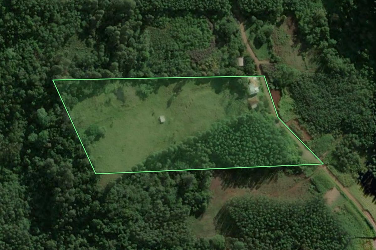 Imagem de satélite do imóvel rural em Brochier (RS), com o contorno declarado no CAR desenhado por cima.