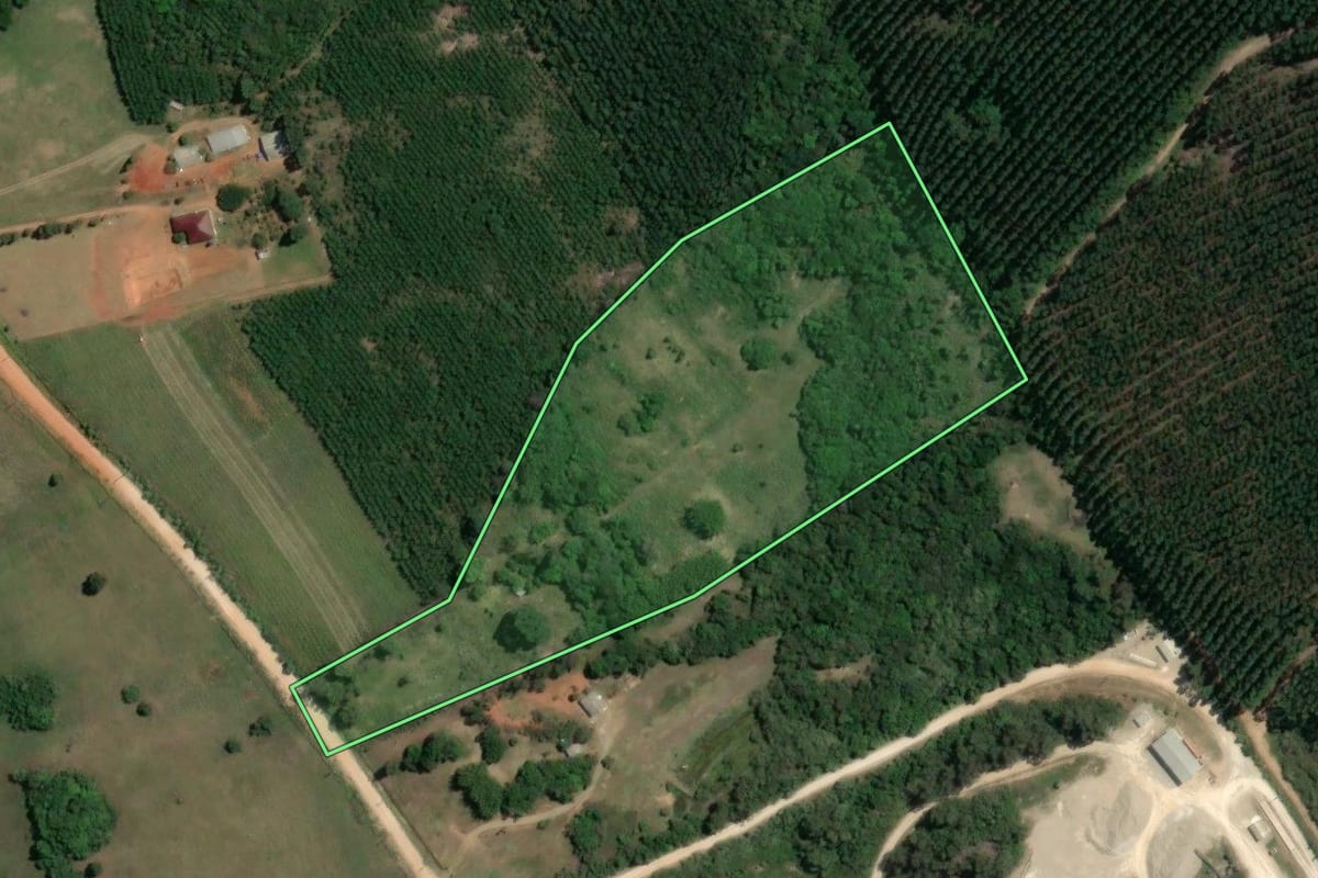 Imagem de satélite do imóvel rural em Butiá (RS), com o contorno declarado no CAR desenhado por cima.