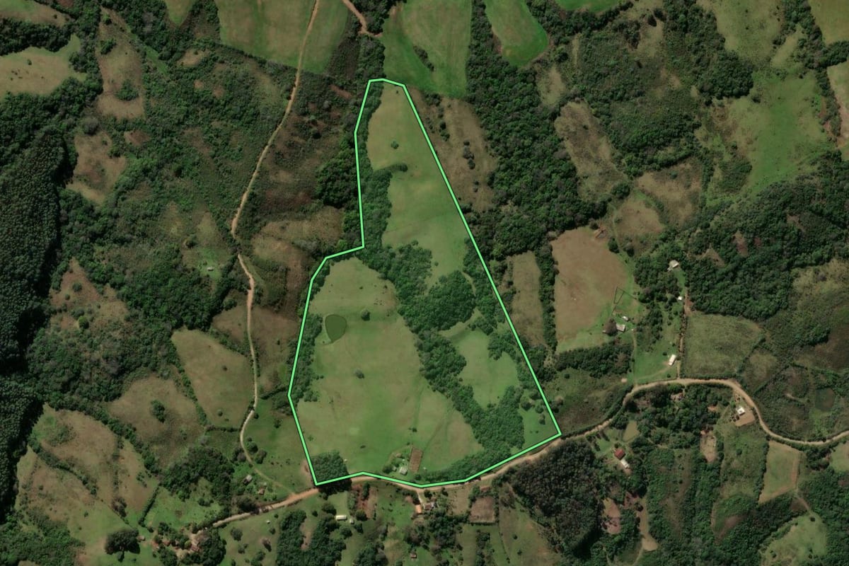 Imagem de satélite do imóvel rural em Caçapava do Sul (RS), com o contorno declarado no CAR desenhado por cima.