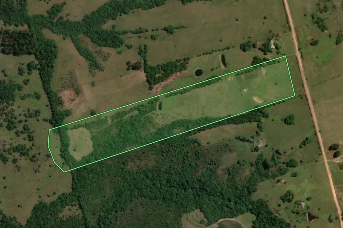 Imagem de satélite do imóvel rural em Caçapava do Sul (RS), com o contorno declarado no CAR desenhado por cima.