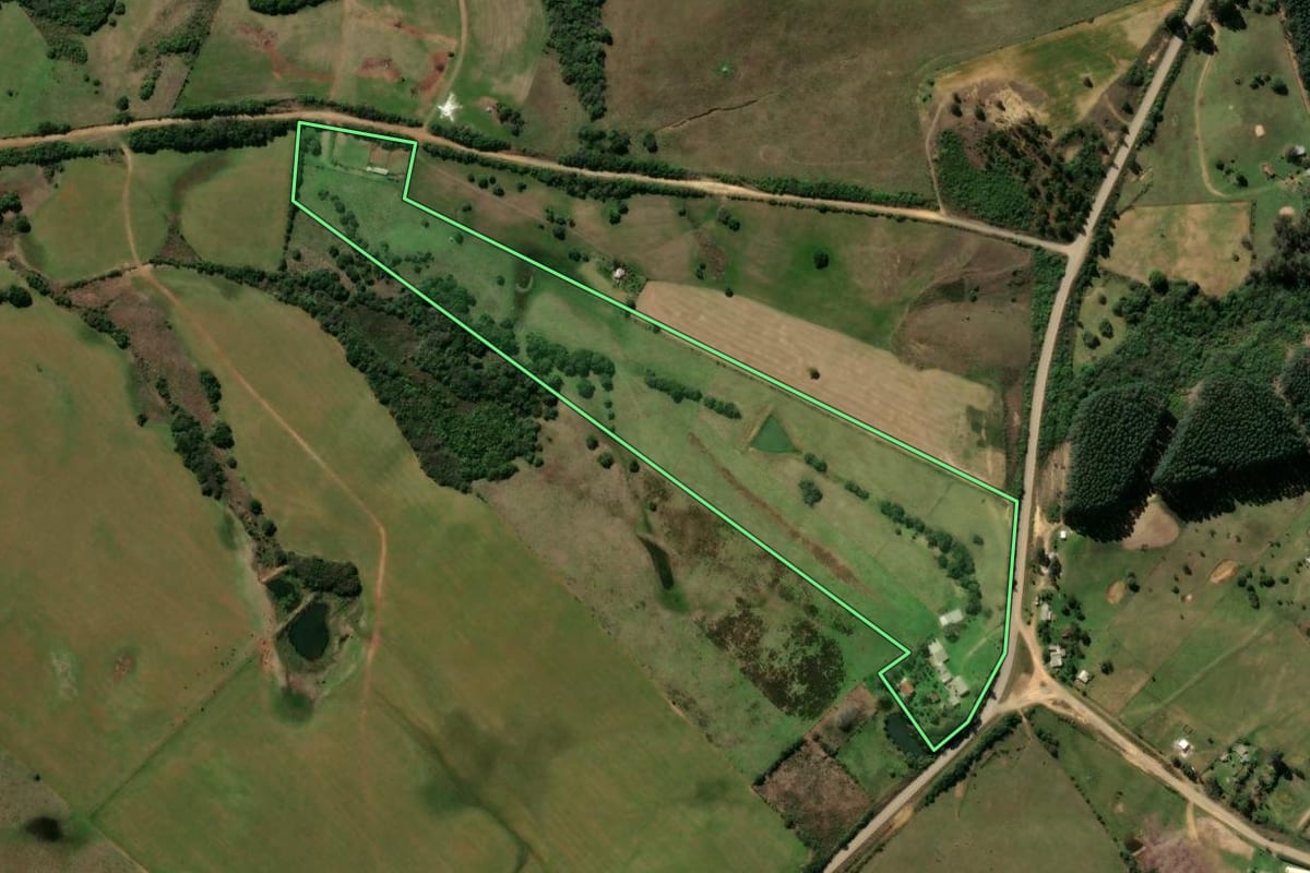 Imagem de satélite do imóvel rural em Caçapava do Sul (RS), com o contorno declarado no CAR desenhado por cima.