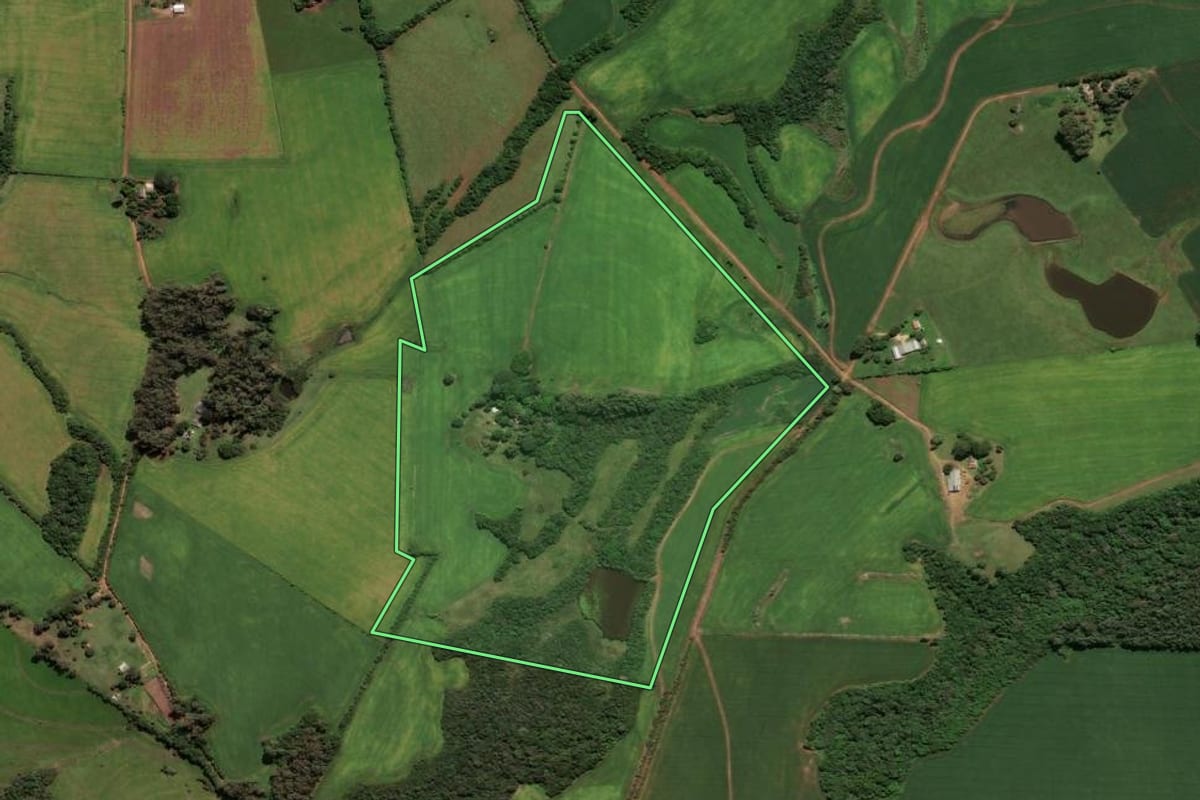 Imagem de satélite do imóvel rural em Caçapava do Sul (RS), com o contorno declarado no CAR desenhado por cima.