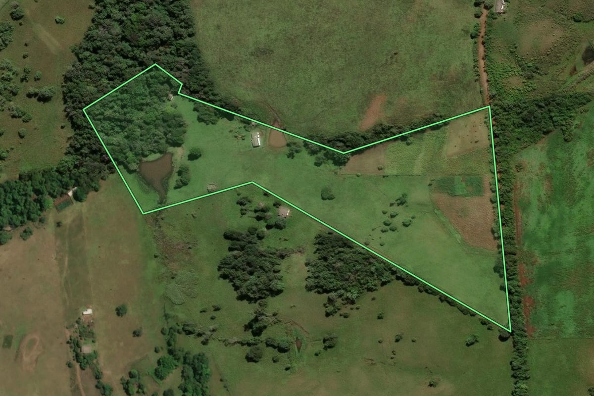 Imagem de satélite do imóvel rural em Caçapava do Sul (RS), com o contorno declarado no CAR desenhado por cima.