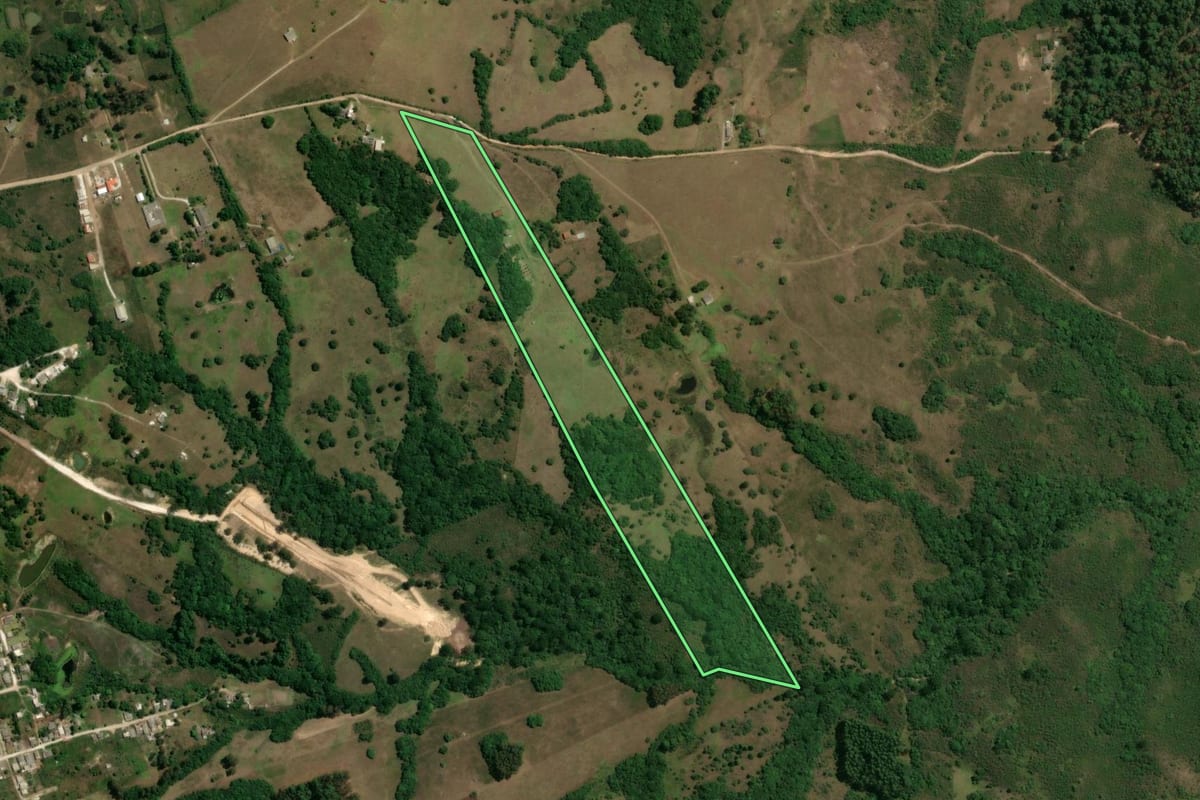 Imagem de satélite do imóvel rural em Caçapava do Sul (RS), com o contorno declarado no CAR desenhado por cima.