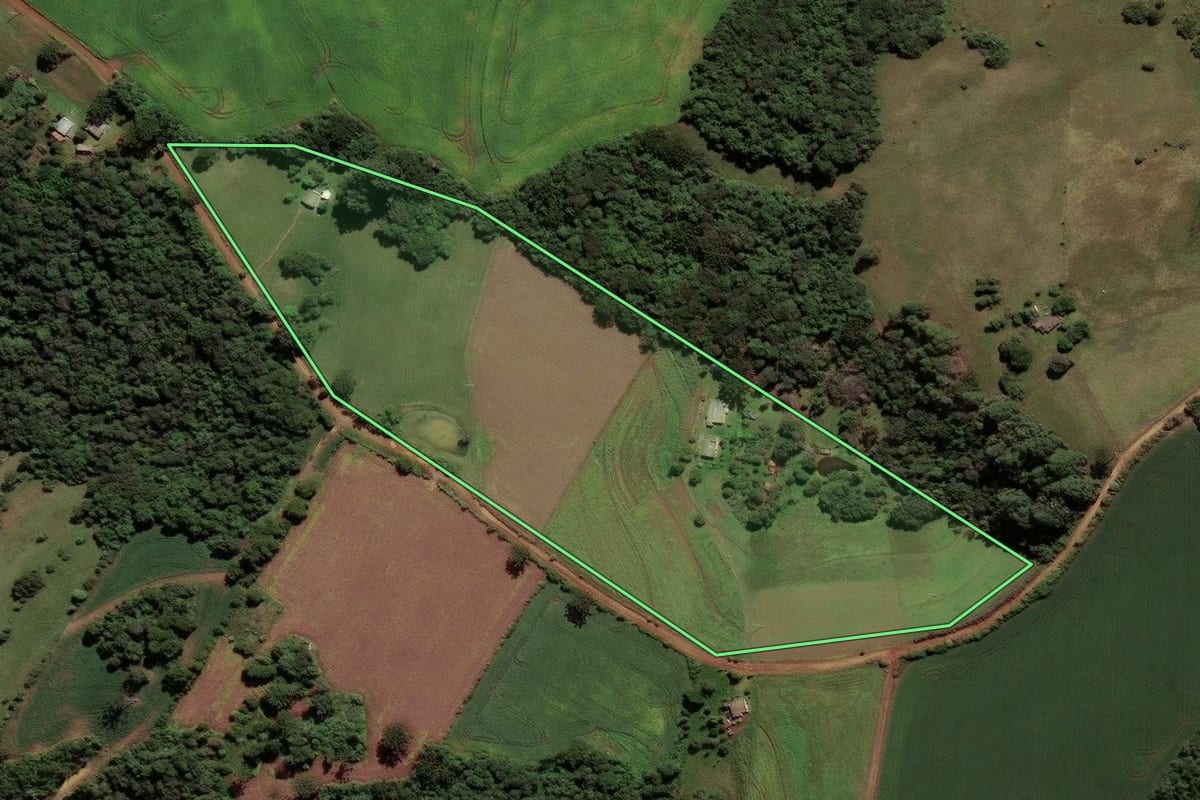 Imagem de satélite do imóvel rural em Caçapava do Sul (RS), com o contorno declarado no CAR desenhado por cima.
