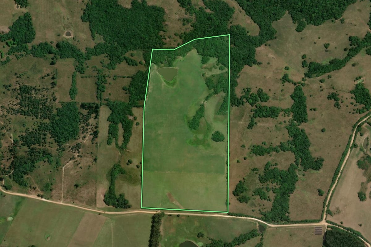 Imagem de satélite do imóvel rural em Caçapava do Sul (RS), com o contorno declarado no CAR desenhado por cima.