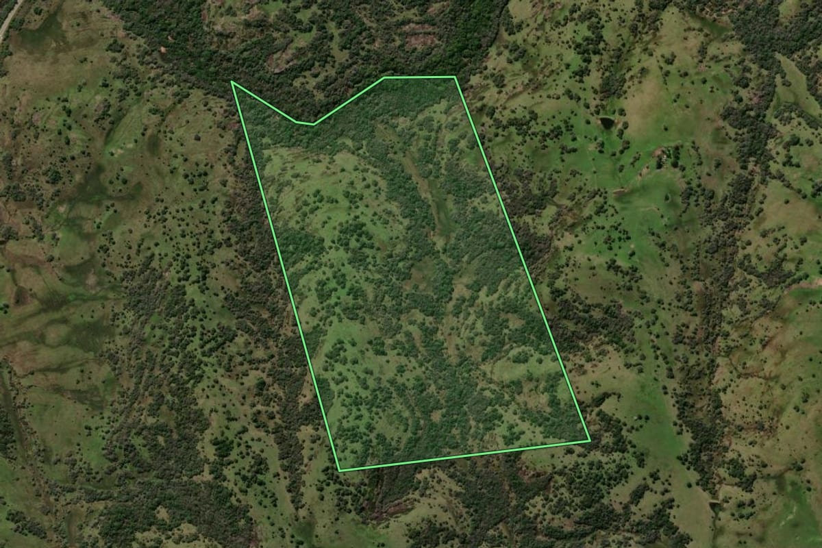 Imagem de satélite do imóvel rural em Caçapava do Sul (RS), com o contorno declarado no CAR desenhado por cima.