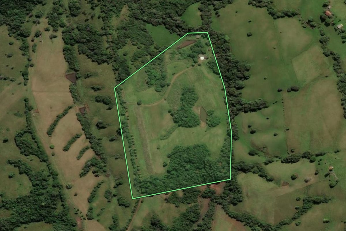 Imagem de satélite do imóvel rural em Caçapava do Sul (RS), com o contorno declarado no CAR desenhado por cima.