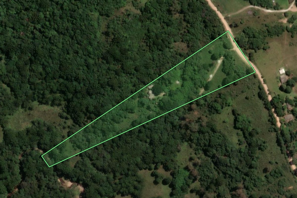 Imagem de satélite do imóvel rural em Caçapava do Sul (RS), com o contorno declarado no CAR desenhado por cima.