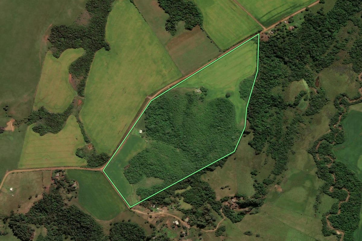 Imagem de satélite do imóvel rural em Caçapava do Sul (RS), com o contorno declarado no CAR desenhado por cima.