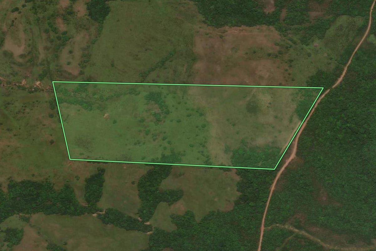 Imagem de satélite do imóvel rural em Caçapava do Sul (RS), com o contorno declarado no CAR desenhado por cima.