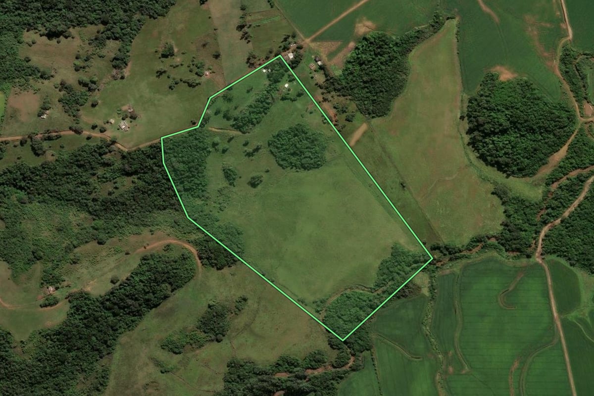 Imagem de satélite do imóvel rural em Caçapava do Sul (RS), com o contorno declarado no CAR desenhado por cima.