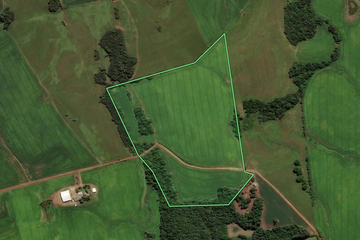 Imagem de satélite do imóvel rural em Caçapava do Sul (RS), com o contorno declarado no CAR desenhado por cima.