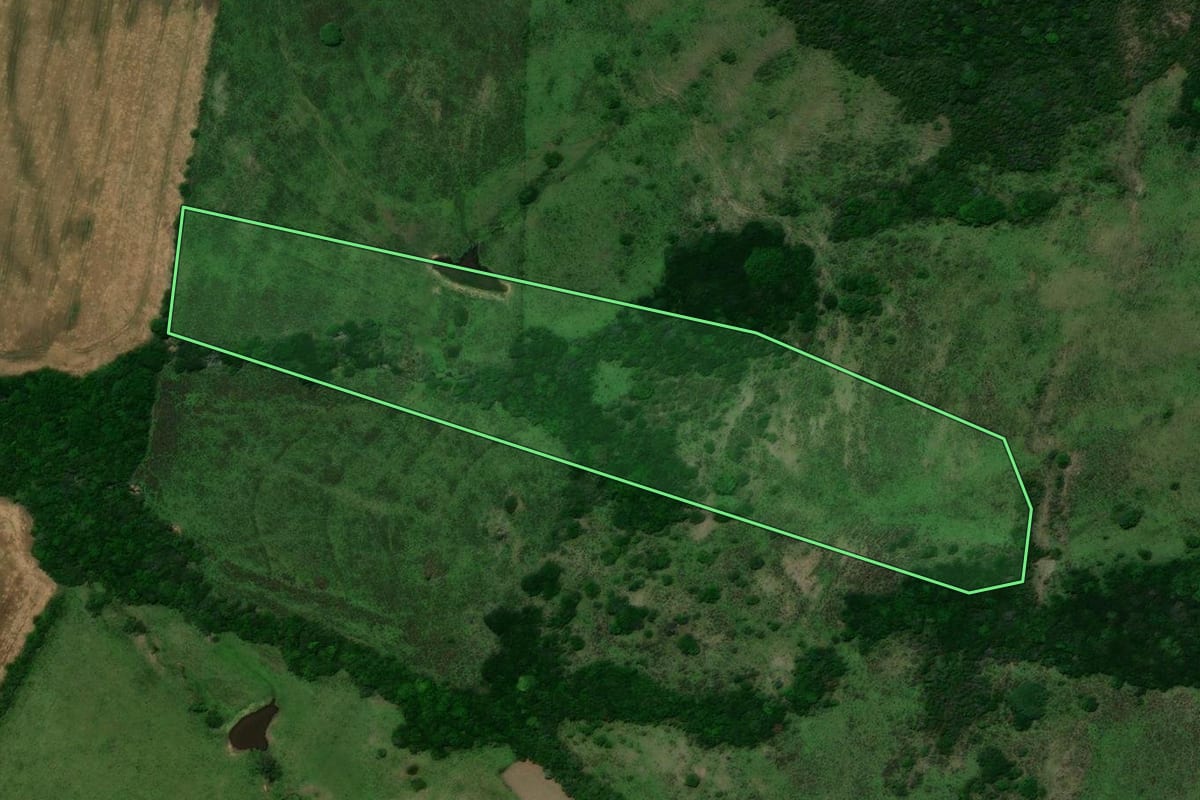 Imagem de satélite do imóvel rural em Caçapava do Sul (RS), com o contorno declarado no CAR desenhado por cima.