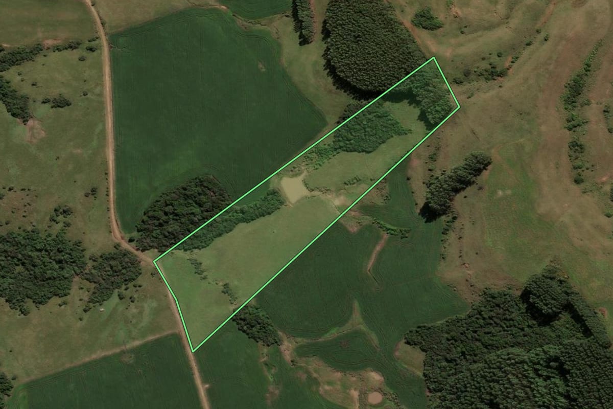 Imagem de satélite do imóvel rural em Caçapava do Sul (RS), com o contorno declarado no CAR desenhado por cima.