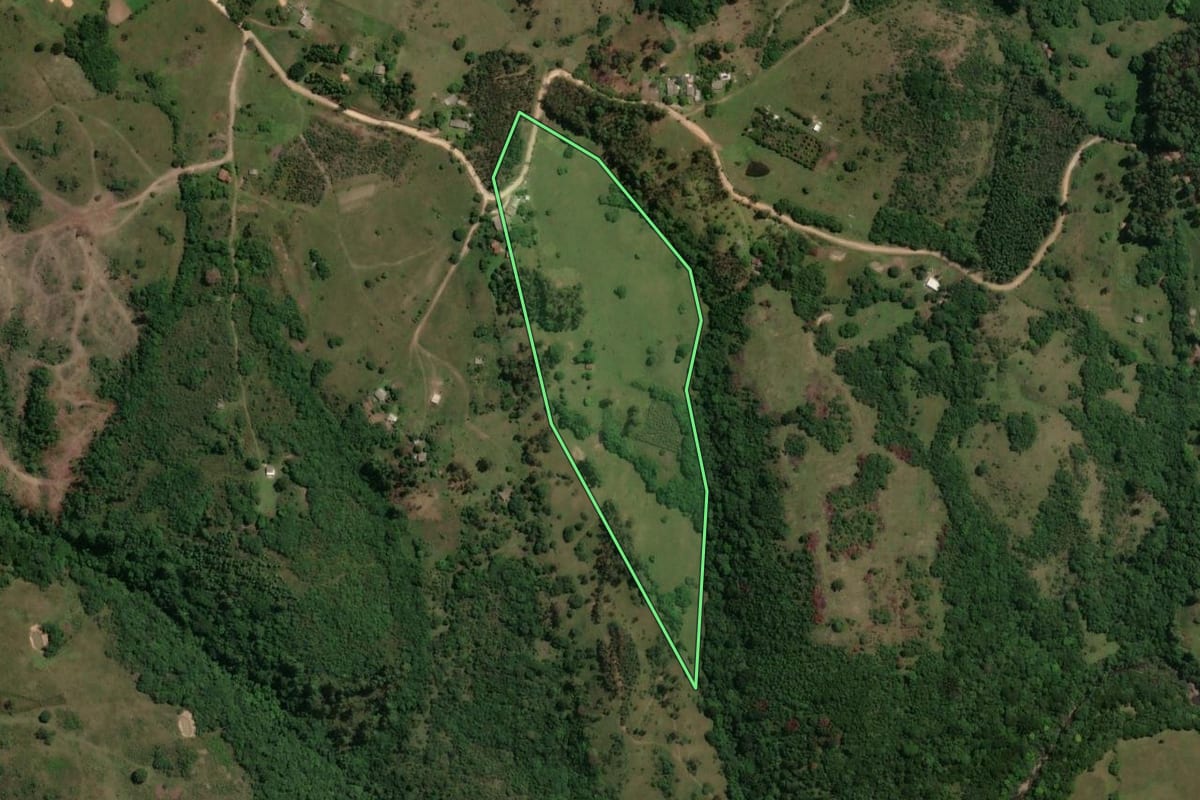 Imagem de satélite do imóvel rural em Caçapava do Sul (RS), com o contorno declarado no CAR desenhado por cima.