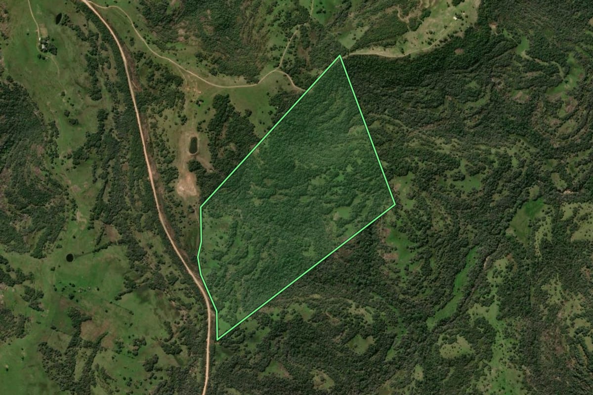 Imagem de satélite do imóvel rural em Caçapava do Sul (RS), com o contorno declarado no CAR desenhado por cima.