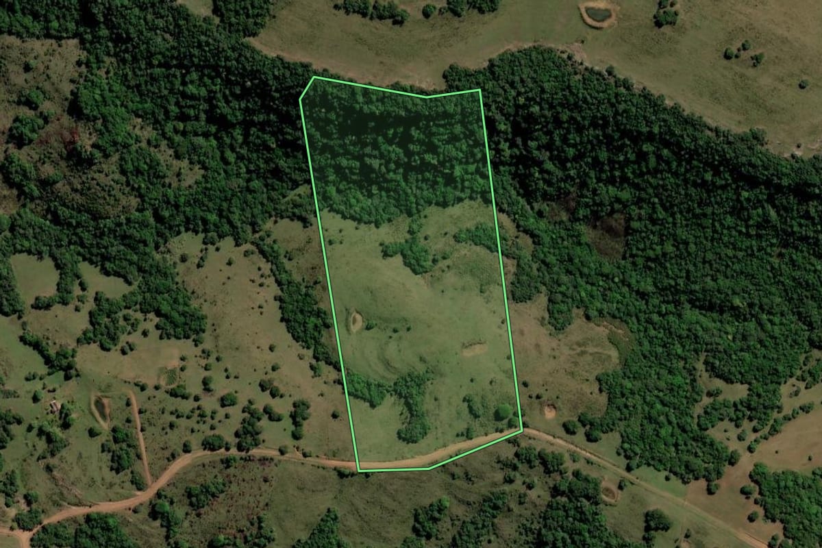 Imagem de satélite do imóvel rural em Caçapava do Sul (RS), com o contorno declarado no CAR desenhado por cima.