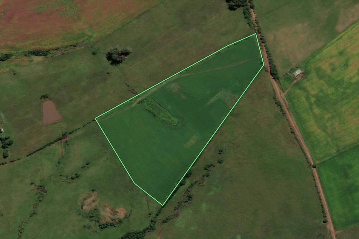 Imagem de satélite do imóvel rural em Caçapava do Sul (RS), com o contorno declarado no CAR desenhado por cima.