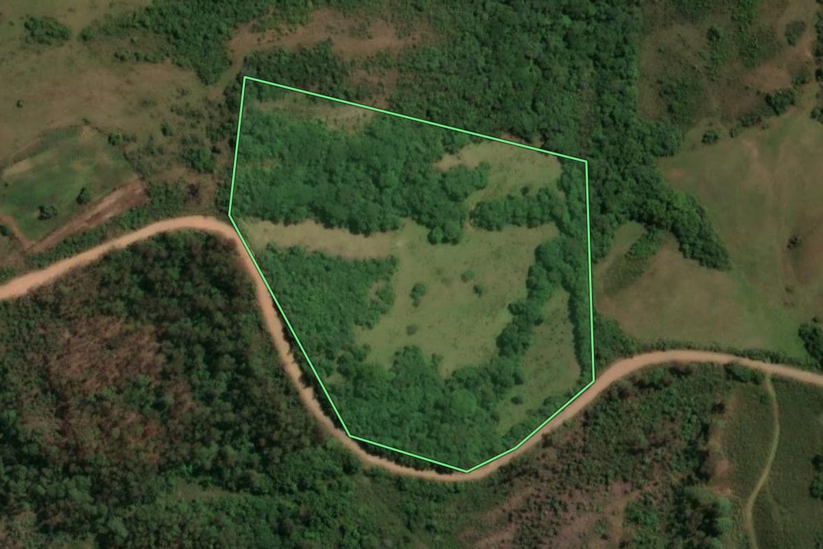 Imagem de satélite do imóvel rural em Caçapava do Sul (RS), com o contorno declarado no CAR desenhado por cima.