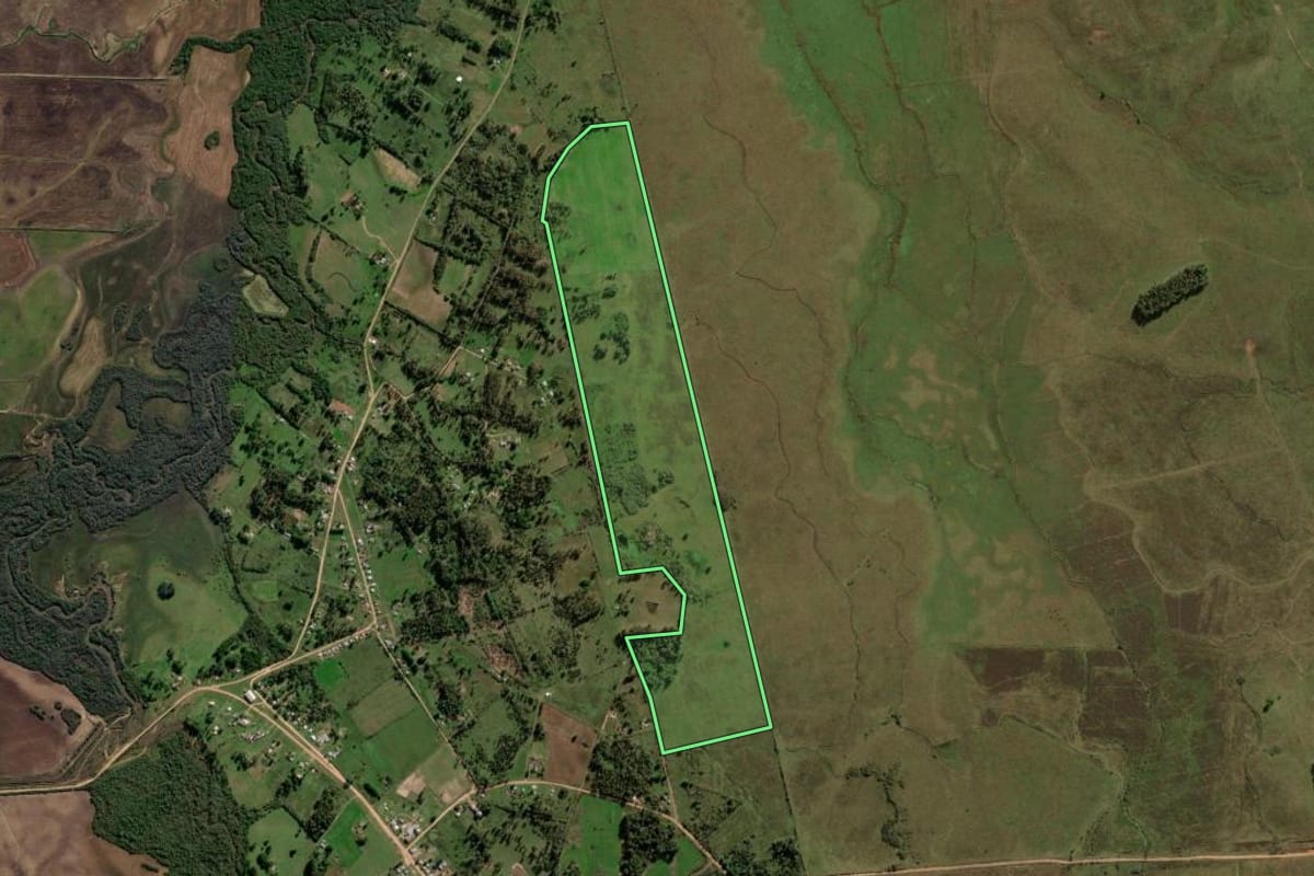 Imagem de satélite do imóvel rural em Cacequi (RS), com o contorno declarado no CAR desenhado por cima.