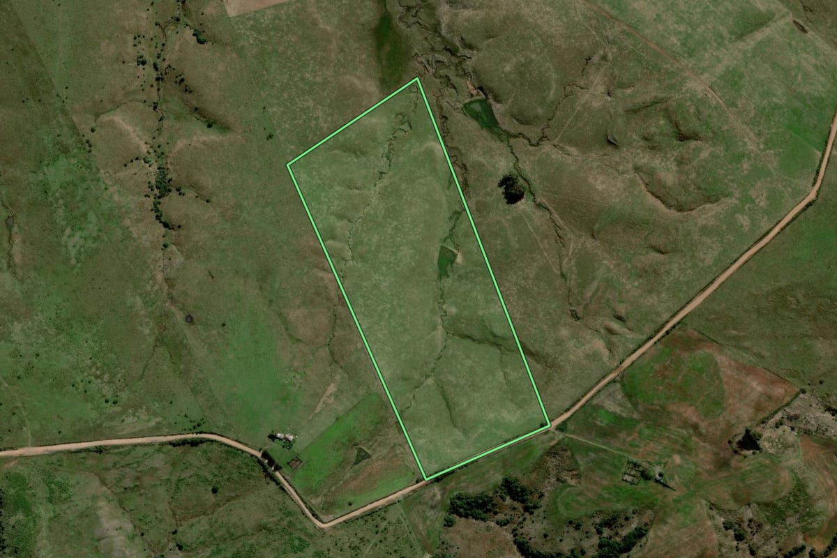 Imagem de satélite do imóvel rural em Cacequi (RS), com o contorno declarado no CAR desenhado por cima.