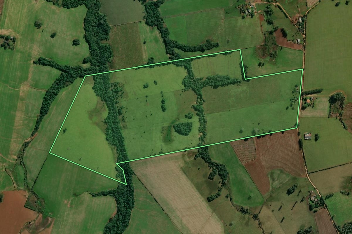 Imagem de satélite do imóvel rural em Cachoeira do Sul (RS), com o contorno declarado no CAR desenhado por cima.