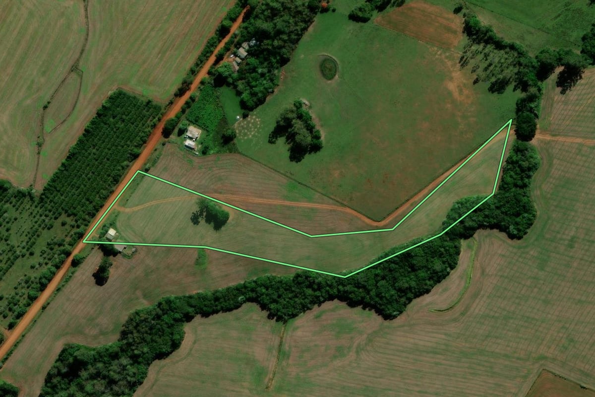 Imagem de satélite do imóvel rural em Cachoeira do Sul (RS), com o contorno declarado no CAR desenhado por cima.