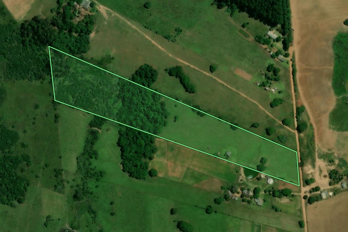 Imagem de satélite do imóvel rural em Cachoeira do Sul (RS), com o contorno declarado no CAR desenhado por cima.