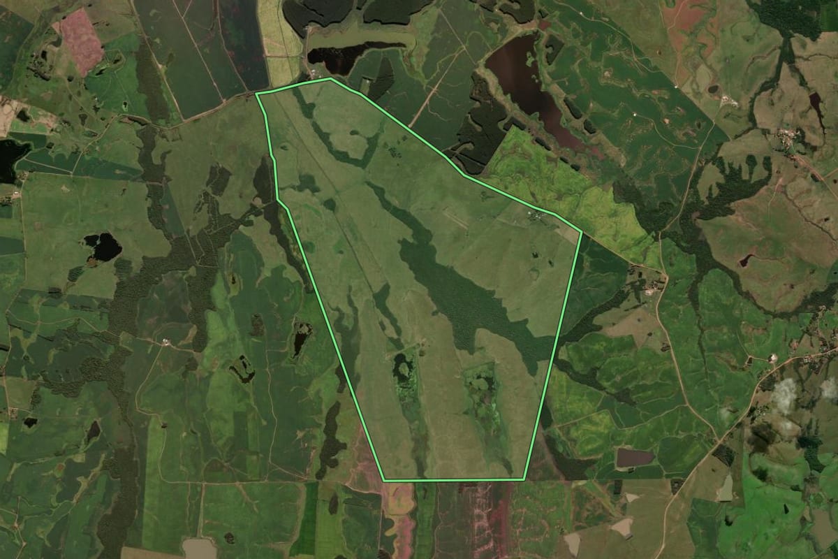 Imagem de satélite do imóvel rural em Cachoeira do Sul (RS), com o contorno declarado no CAR desenhado por cima.