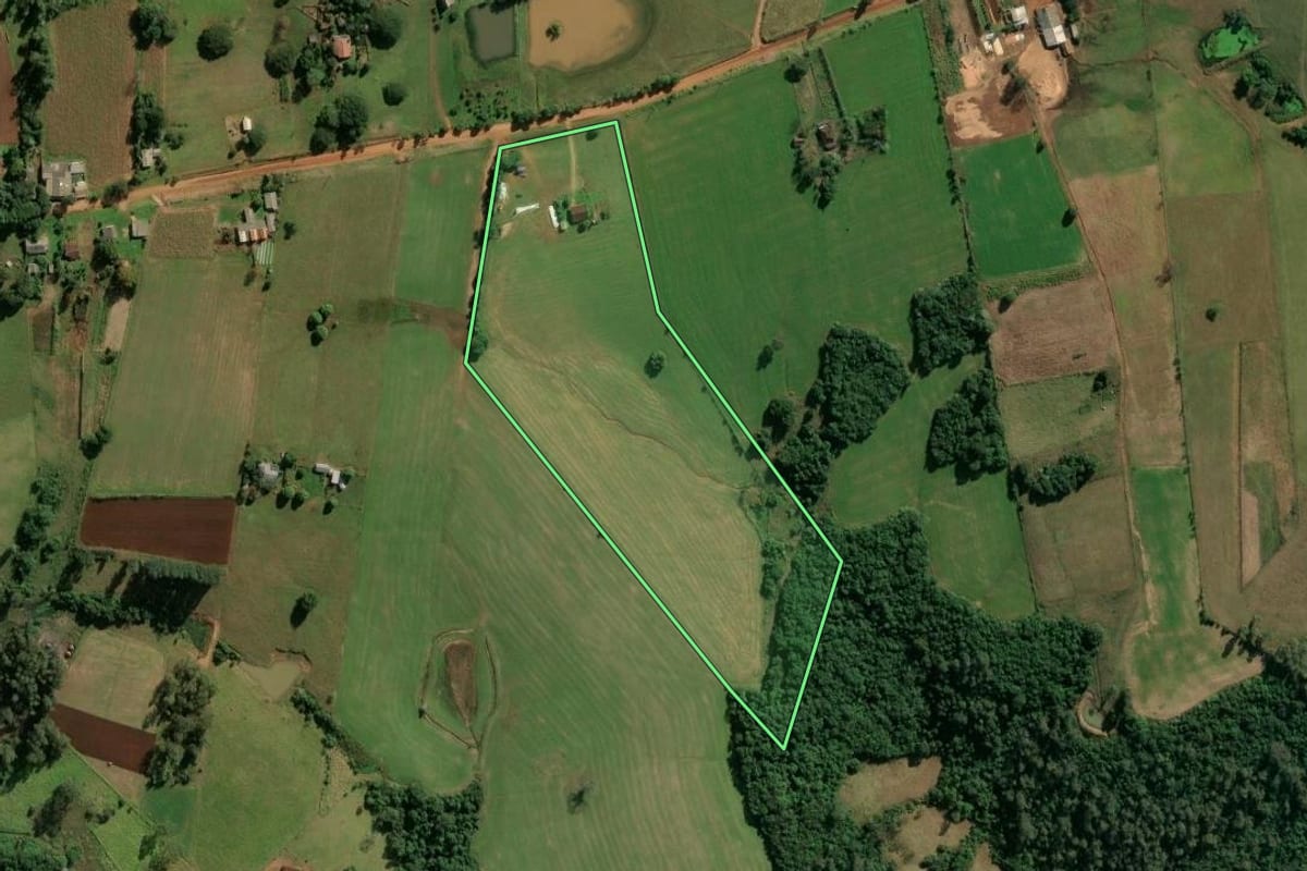 Imagem de satélite do imóvel rural em Cachoeira do Sul (RS), com o contorno declarado no CAR desenhado por cima.