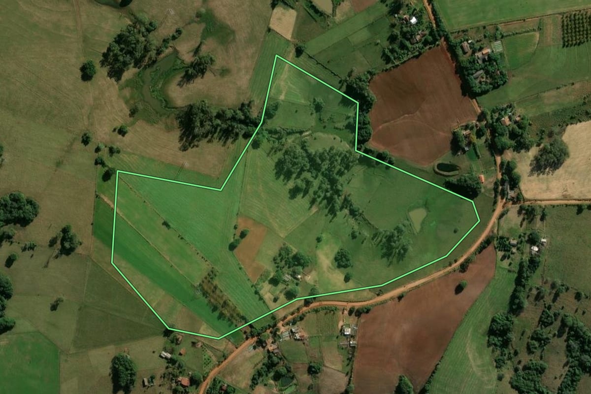 Imagem de satélite do imóvel rural em Cachoeira do Sul (RS), com o contorno declarado no CAR desenhado por cima.
