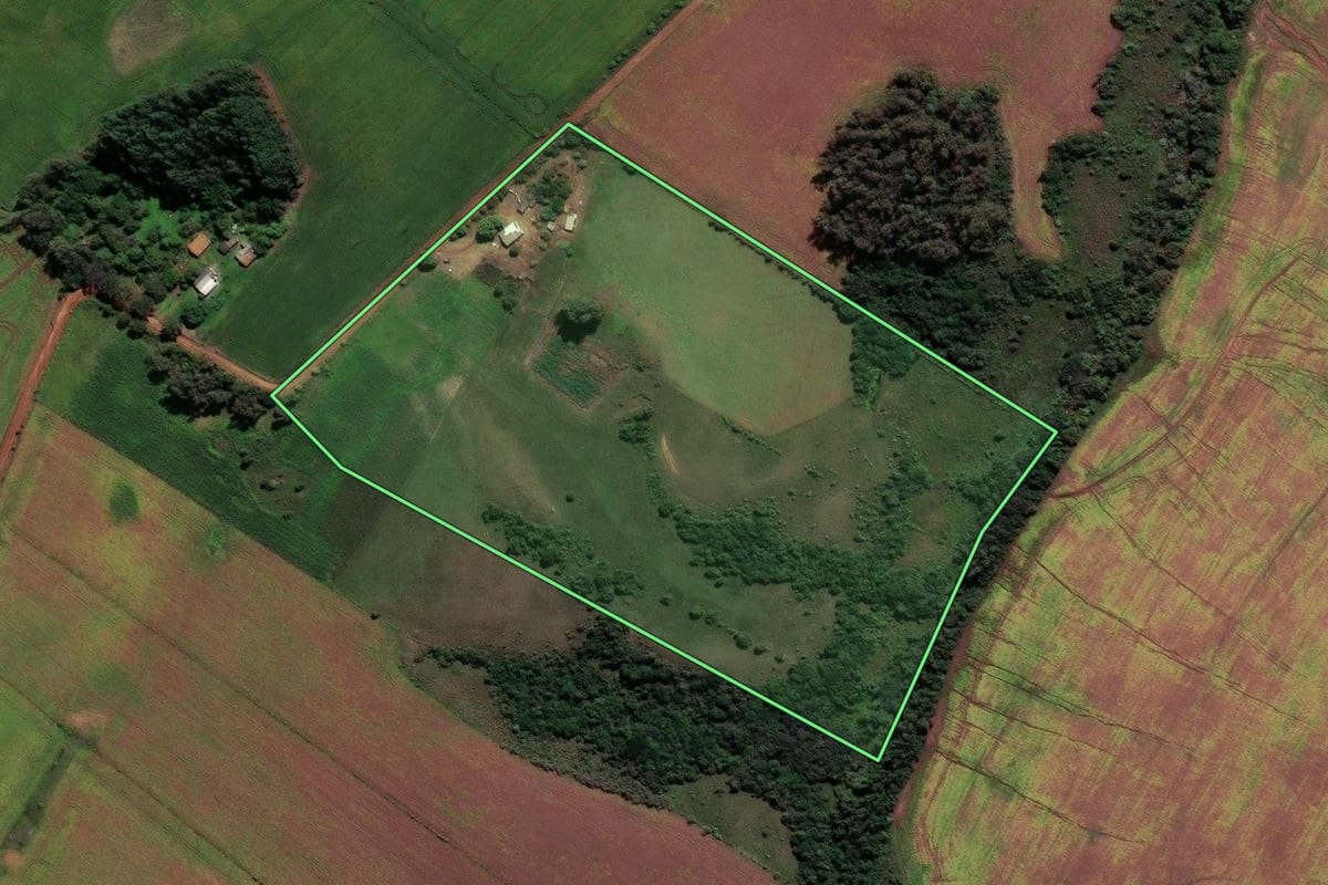 Imagem de satélite do imóvel rural em Cachoeira do Sul (RS), com o contorno declarado no CAR desenhado por cima.