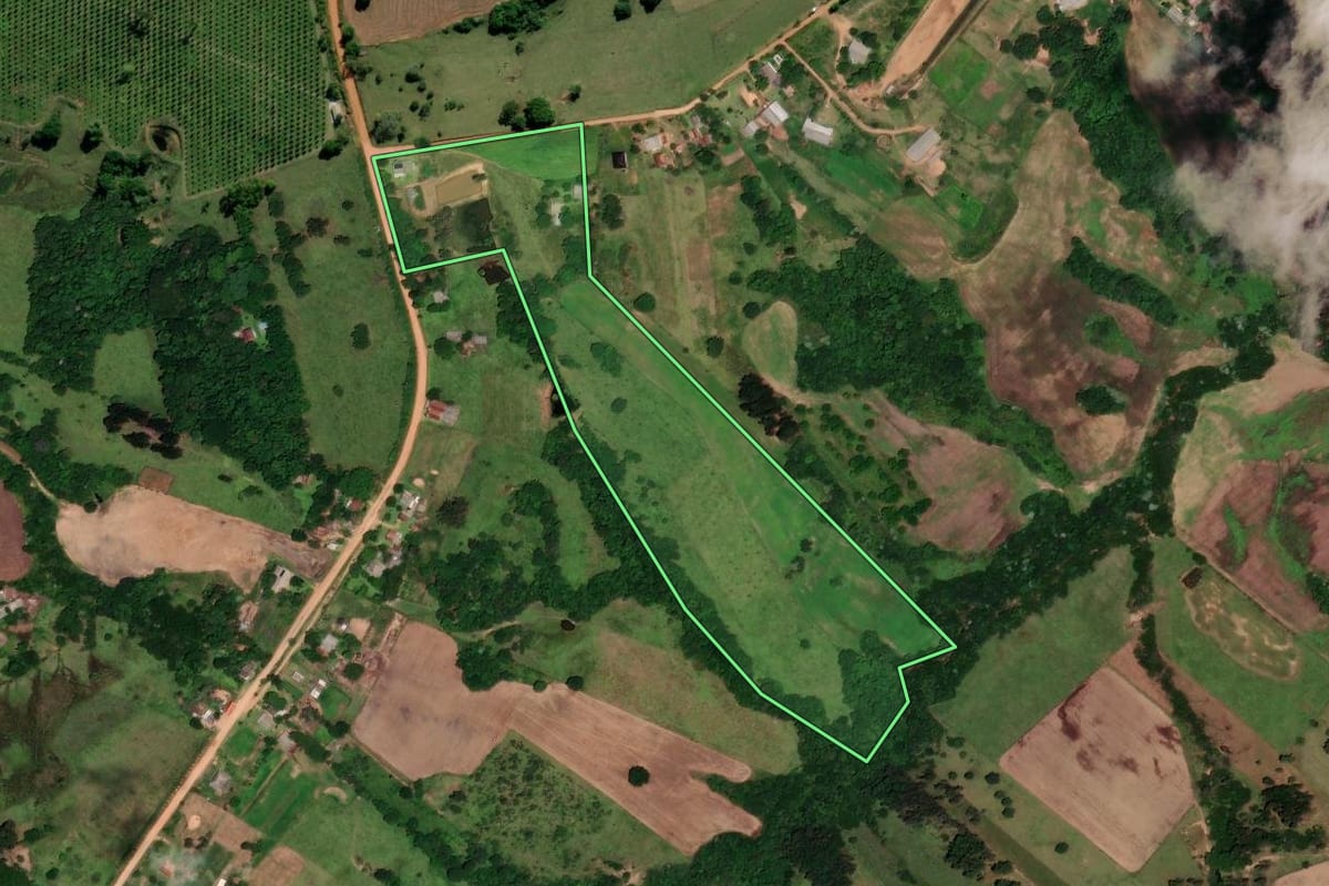Imagem de satélite do imóvel rural em Cachoeira do Sul (RS), com o contorno declarado no CAR desenhado por cima.