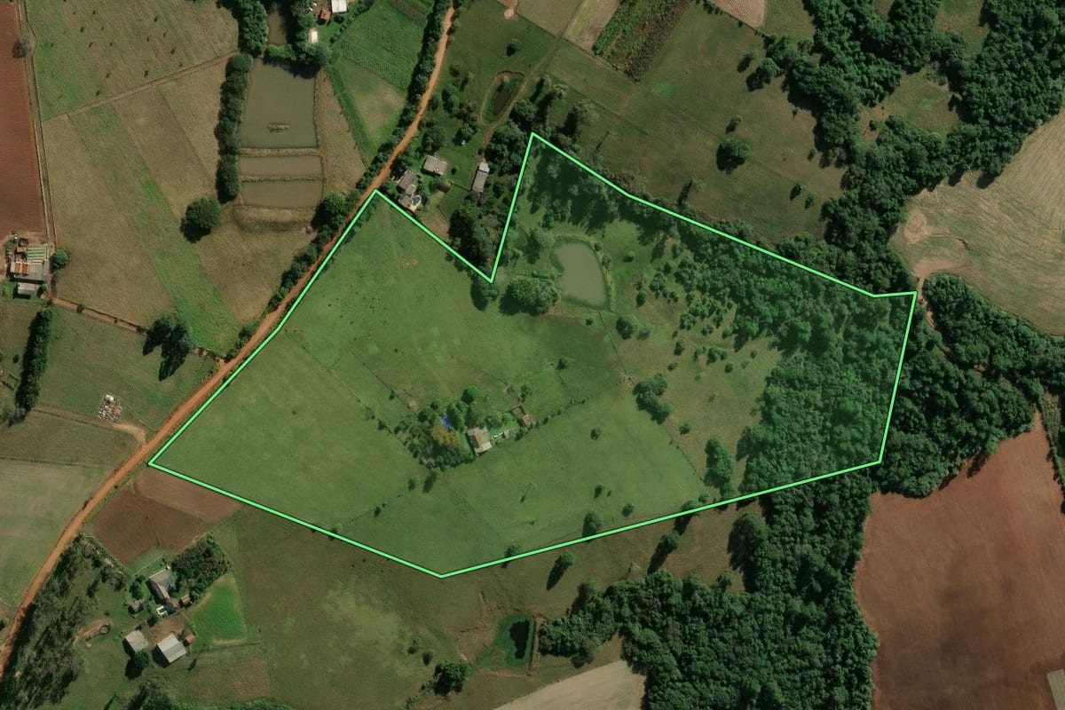Imagem de satélite do imóvel rural em Cachoeira do Sul (RS), com o contorno declarado no CAR desenhado por cima.