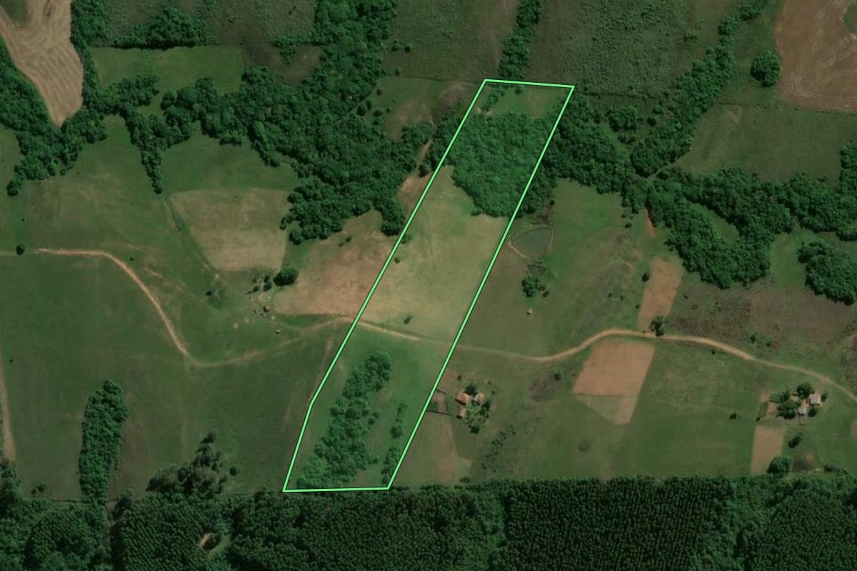 Imagem de satélite do imóvel rural em Cachoeira do Sul (RS), com o contorno declarado no CAR desenhado por cima.