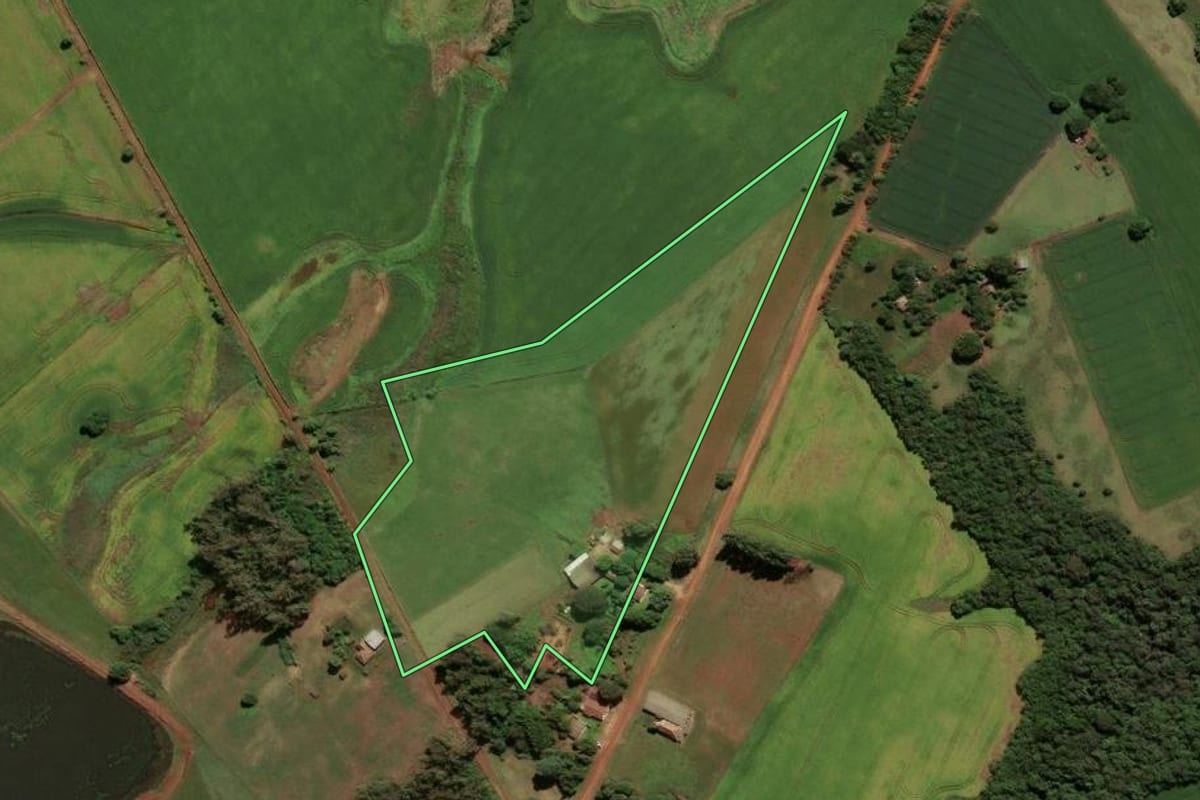 Imagem de satélite do imóvel rural em Cachoeira do Sul (RS), com o contorno declarado no CAR desenhado por cima.