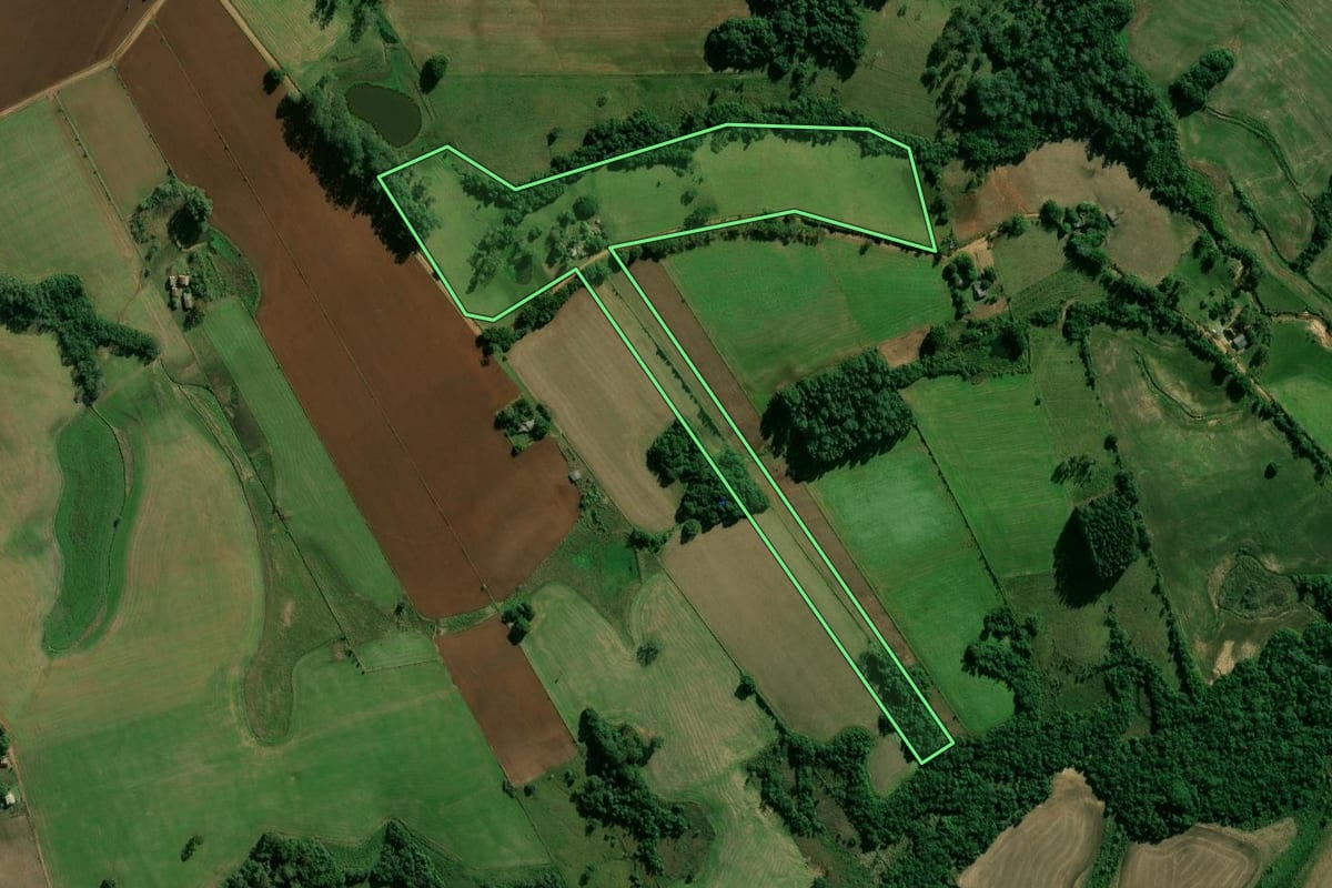 Imagem de satélite do imóvel rural em Cachoeira do Sul (RS), com o contorno declarado no CAR desenhado por cima.