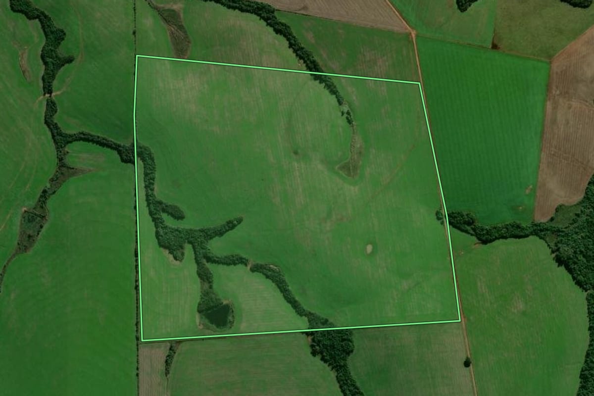 Imagem de satélite do imóvel rural em Cachoeira do Sul (RS), com o contorno declarado no CAR desenhado por cima.