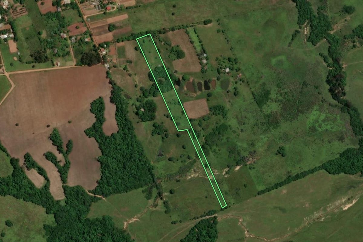 Imagem de satélite do imóvel rural em Cachoeira do Sul (RS), com o contorno declarado no CAR desenhado por cima.