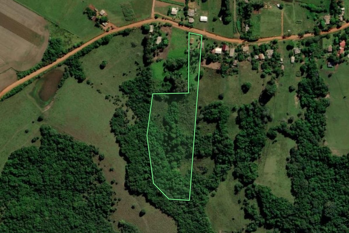 Imagem de satélite do imóvel rural em Cachoeira do Sul (RS), com o contorno declarado no CAR desenhado por cima.