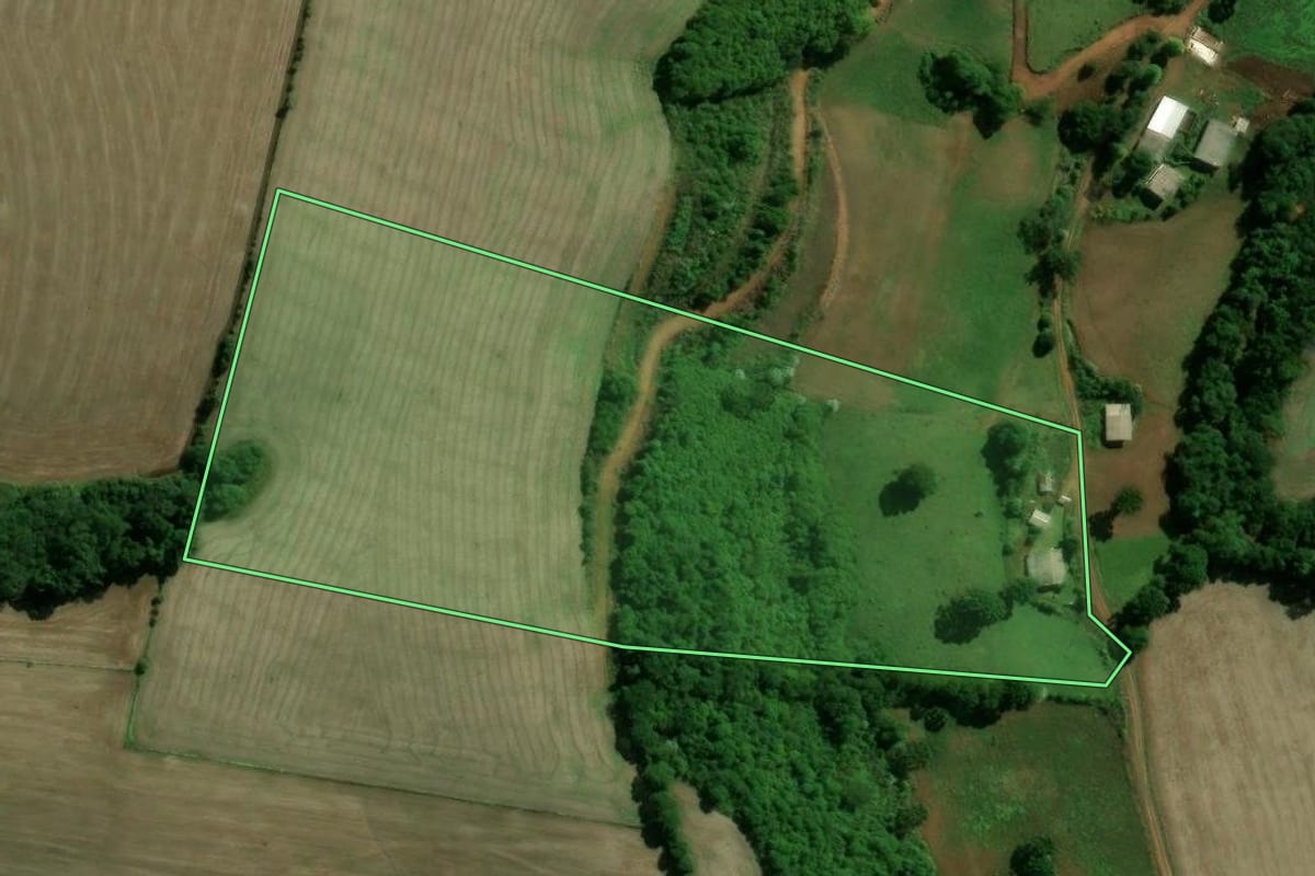Imagem de satélite do imóvel rural em Cacique Doble (RS), com o contorno declarado no CAR desenhado por cima.