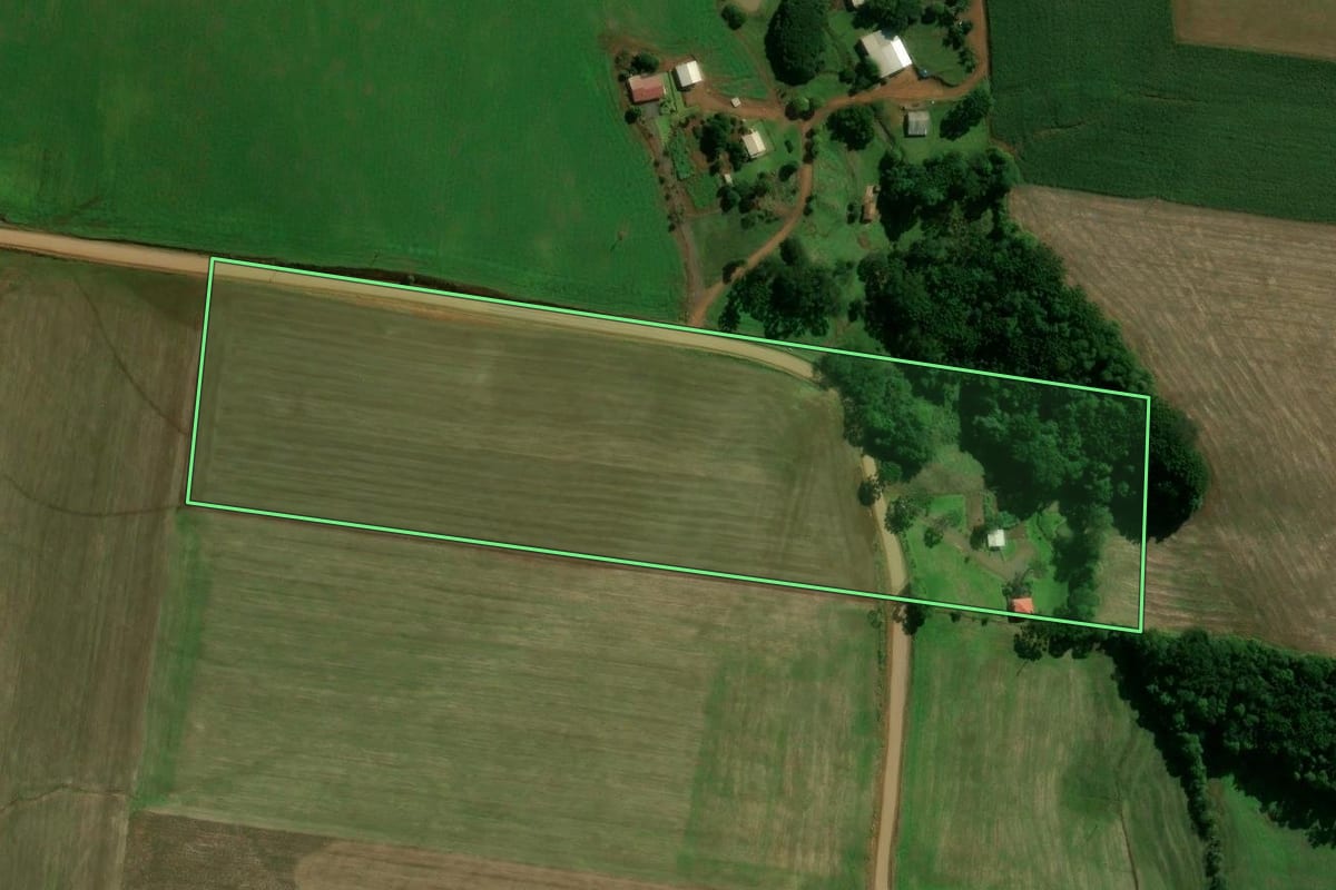 Imagem de satélite do imóvel rural em Cacique Doble (RS), com o contorno declarado no CAR desenhado por cima.