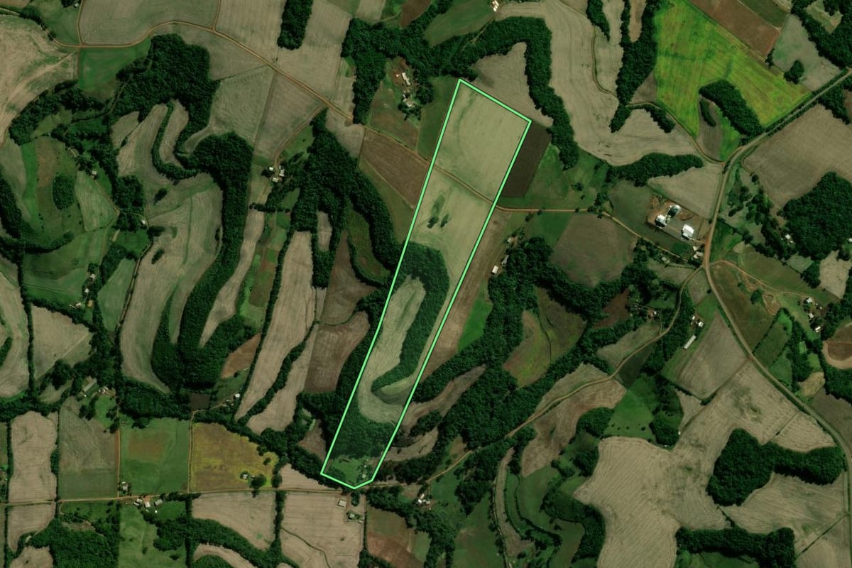 Imagem de satélite do imóvel rural em Cacique Doble (RS), com o contorno declarado no CAR desenhado por cima.