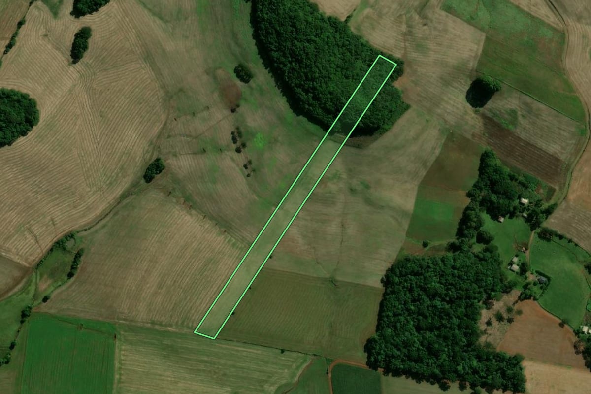 Imagem de satélite do imóvel rural em Cacique Doble (RS), com o contorno declarado no CAR desenhado por cima.