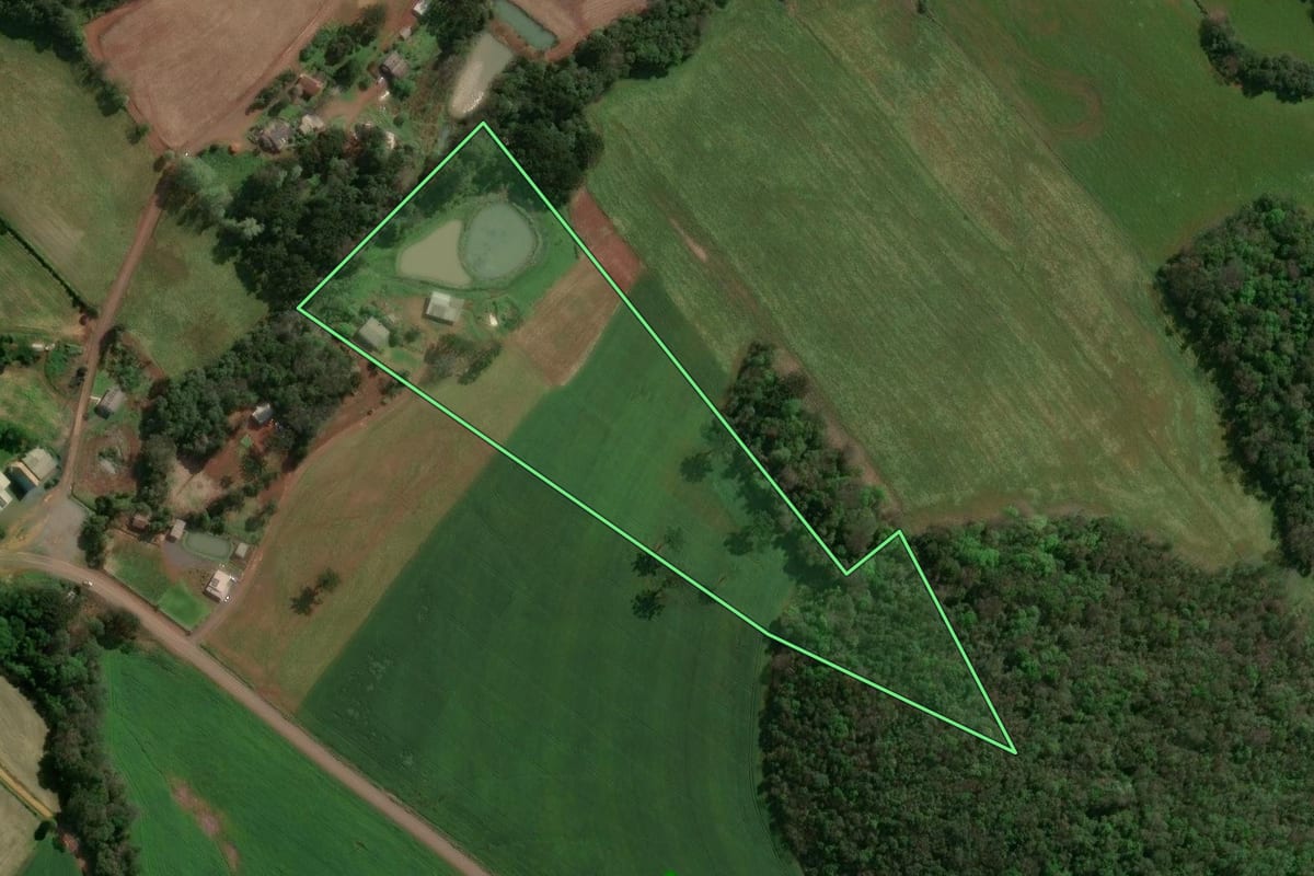 Imagem de satélite do imóvel rural em Cacique Doble (RS), com o contorno declarado no CAR desenhado por cima.