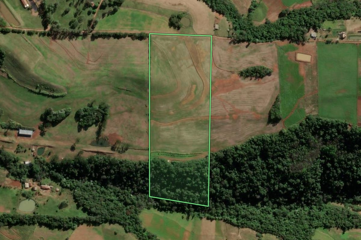 Imagem de satélite do imóvel rural em Caiçara (RS), com o contorno declarado no CAR desenhado por cima.